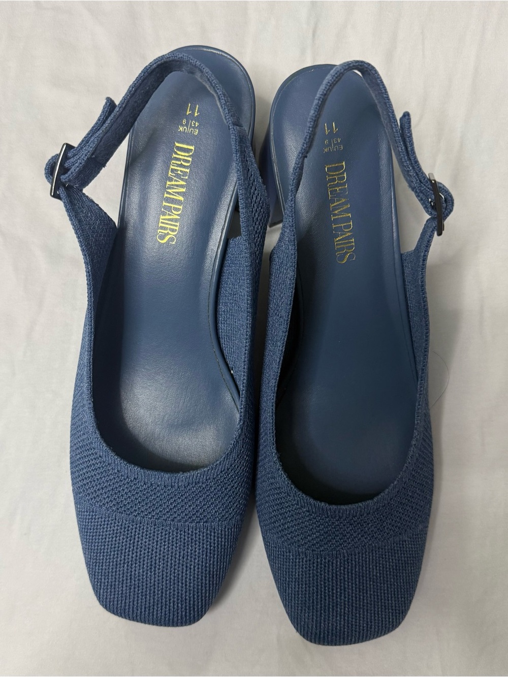Dream Pairs Navy Knit Slingback Block Heel Mules
